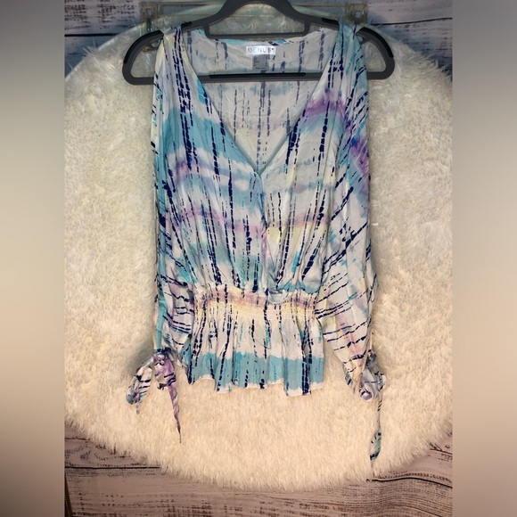 VENUS Blue and Purple Ruched Tie Blouse NWOT size 2 - Picture 2 of 13